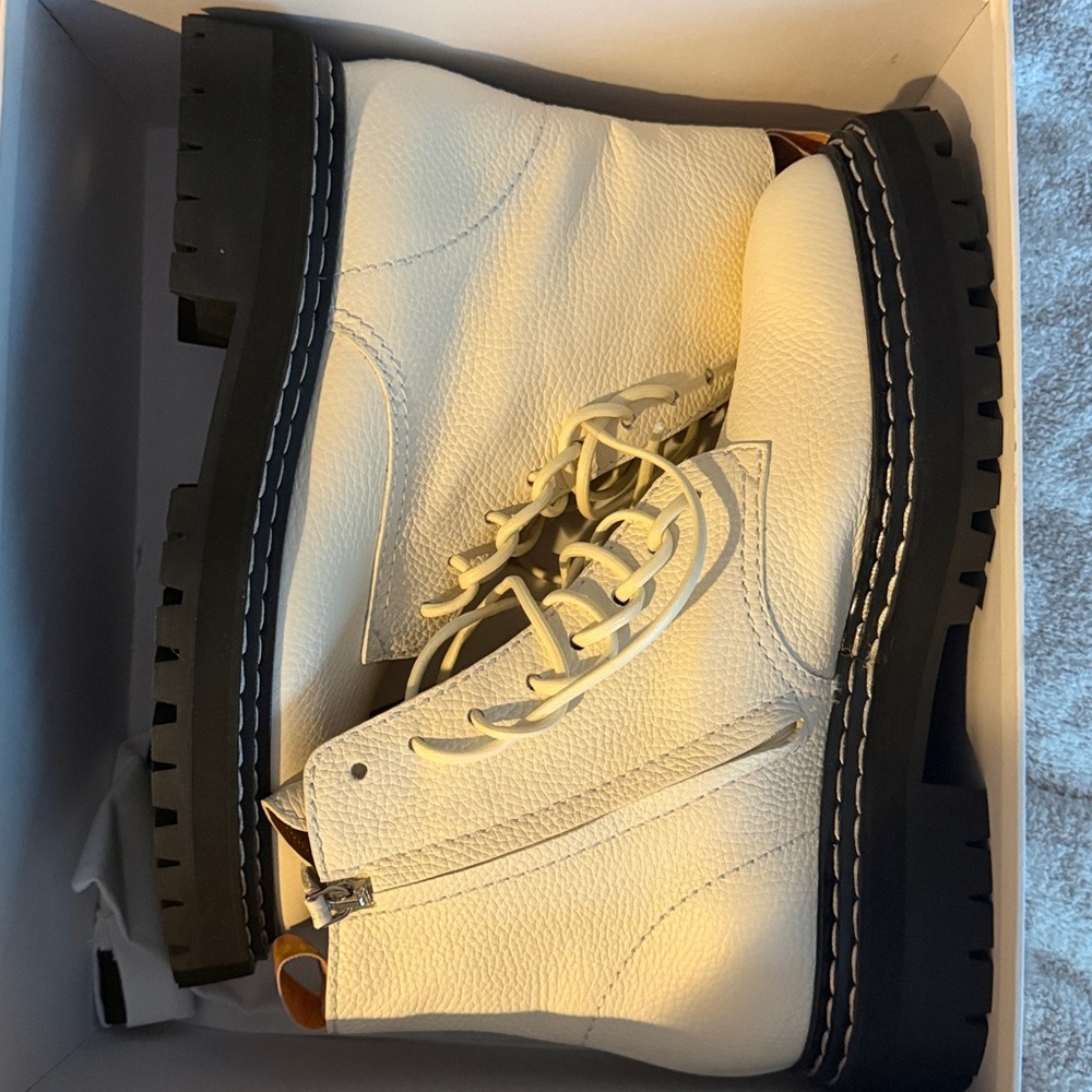 Proenza Schouler White Combat Moto Boots with Chunky Sole - Picture 4 of 4